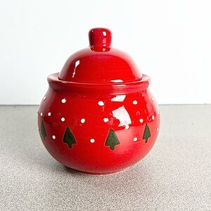 Christmas sugar bowl red green white 3D dots Nantucket Home large